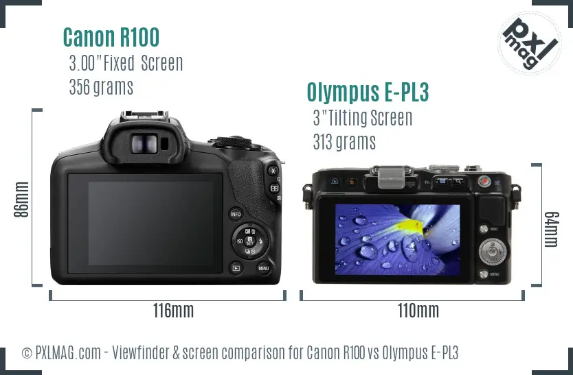 Canon R100 vs Olympus E-PL3 Screen and Viewfinder comparison Canon R100 vs Olympus E-PL3 Screen and Viewfinder comparison