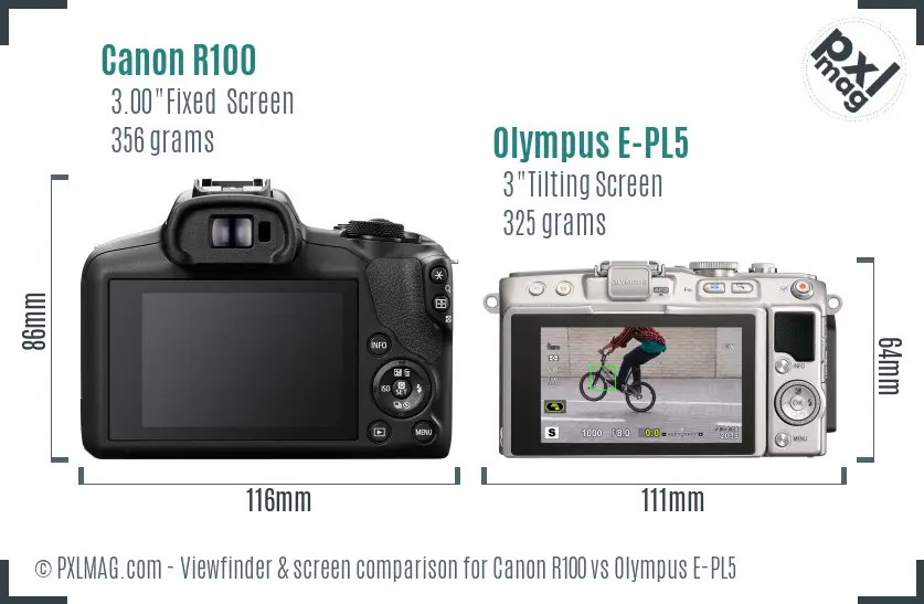 Canon R100 vs Olympus E-PL5 Screen and Viewfinder comparison
