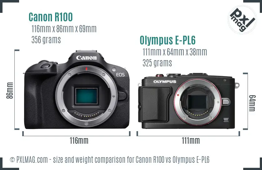 Canon R100 vs Olympus E-PL6 size comparison Canon R100 vs Olympus E-PL6 size comparison