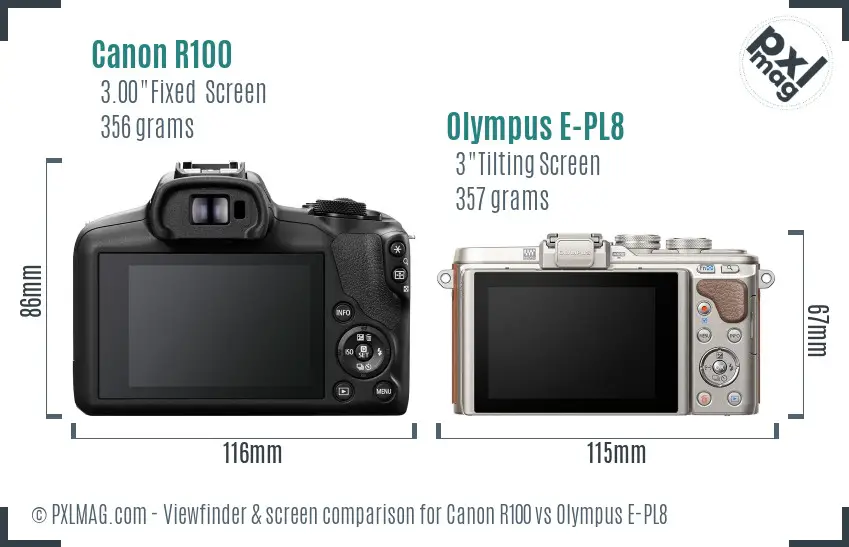 Canon R100 vs Olympus E-PL8 Screen and Viewfinder comparison