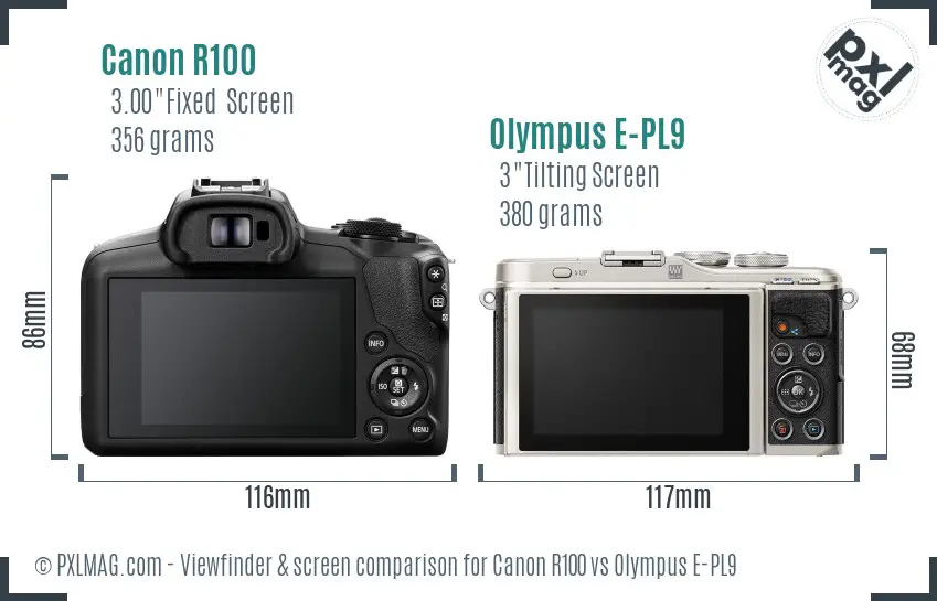 Canon R100 vs Olympus E-PL9 Screen and Viewfinder comparison