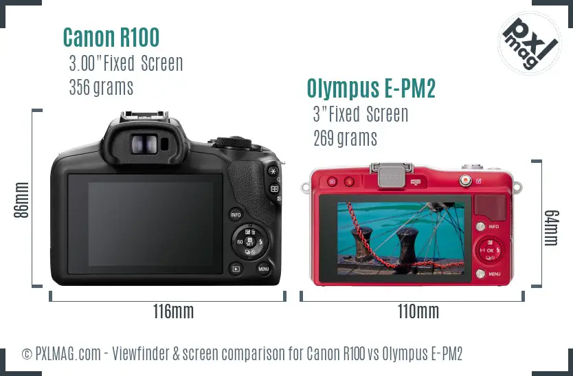 Canon R100 vs Olympus E-PM2 Screen and Viewfinder comparison