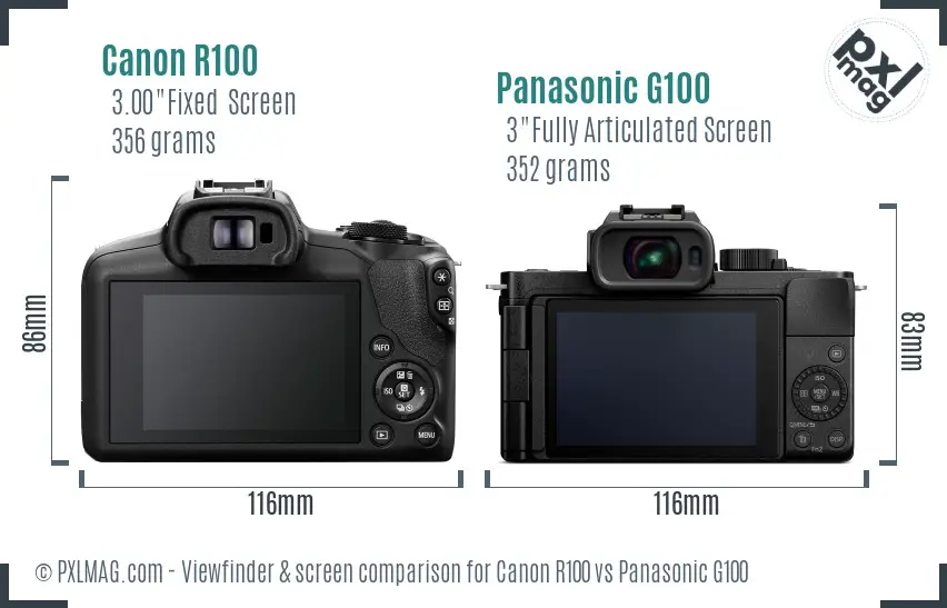 Canon R100 vs Panasonic G100 Screen and Viewfinder comparison