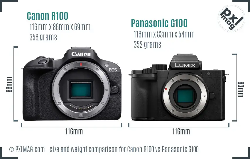 Canon R100 vs Panasonic G100 size comparison