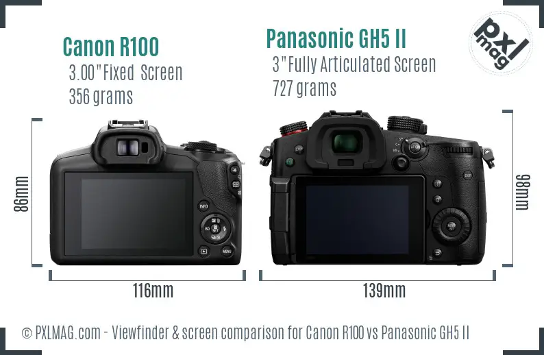 Canon R100 vs Panasonic GH5 II Screen and Viewfinder comparison Canon R100 vs Panasonic GH5 II Screen and Viewfinder comparison