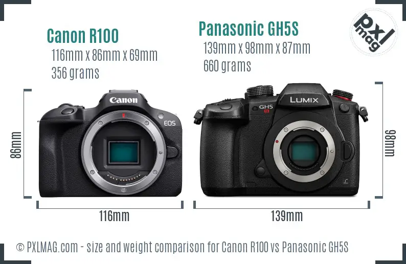 Canon R100 vs Panasonic GH5S size comparison