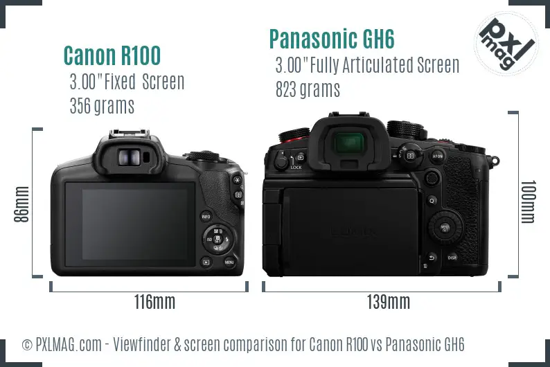 Canon R100 vs Panasonic GH6 Screen and Viewfinder comparison Canon R100 vs Panasonic GH6 Screen and Viewfinder comparison