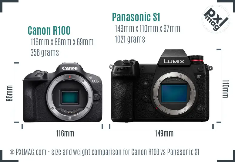 Canon R100 vs Panasonic S1 size comparison