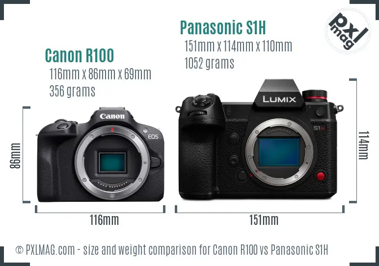 Canon R100 vs Panasonic S1H size comparison