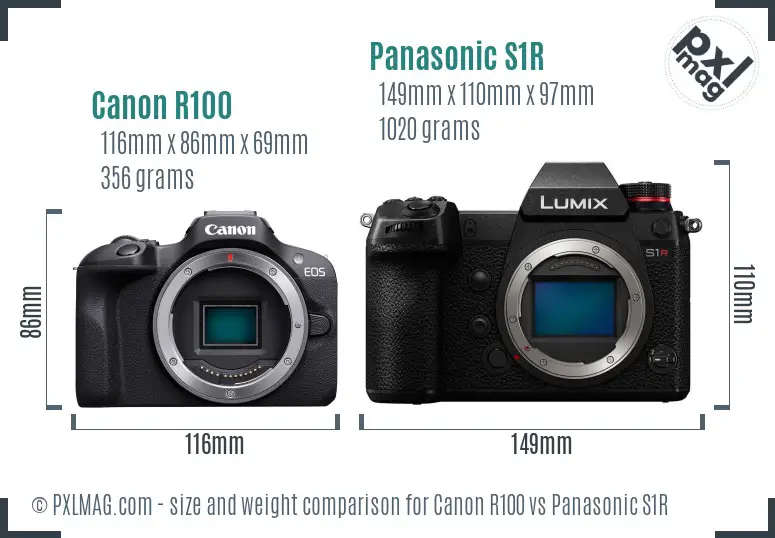 Canon R100 vs Panasonic S1R size comparison