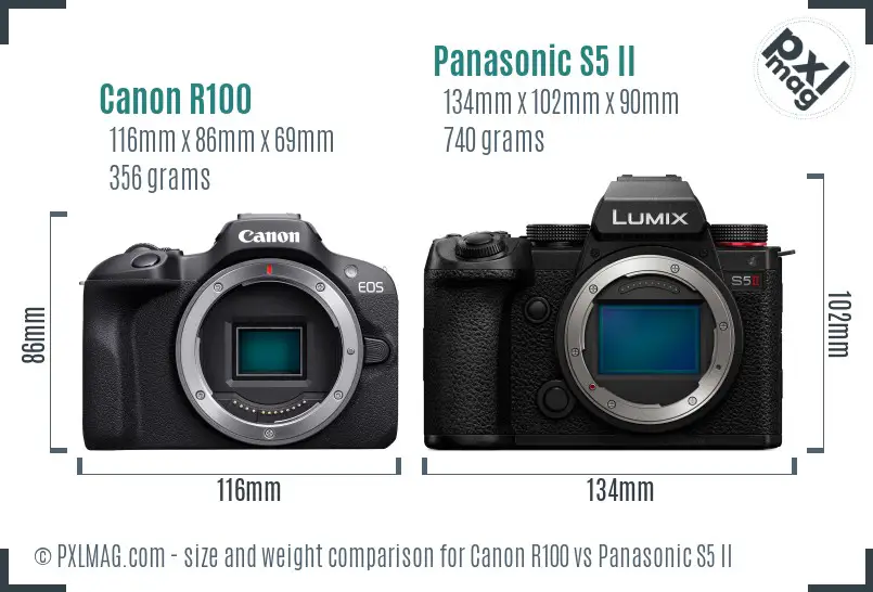 Canon R100 vs Panasonic S5 II size comparison