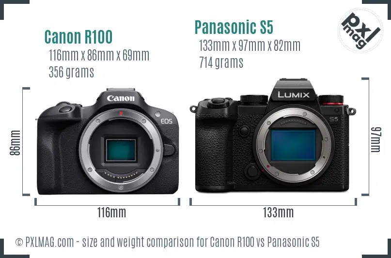 Canon R100 vs Panasonic S5 size comparison