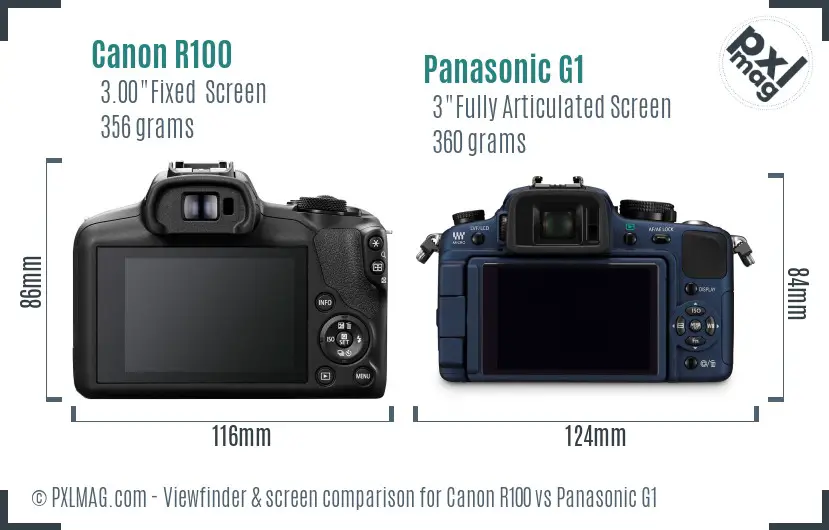 Canon R100 vs Panasonic G1 Screen and Viewfinder comparison Canon R100 vs Panasonic G1 Screen and Viewfinder comparison