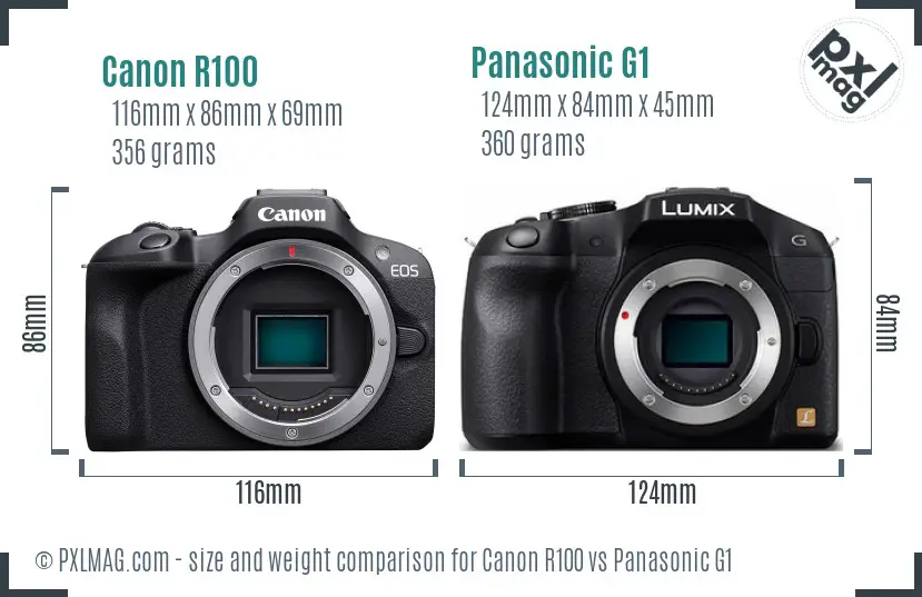 Canon R100 vs Panasonic G1 size comparison Canon R100 vs Panasonic G1 size comparison