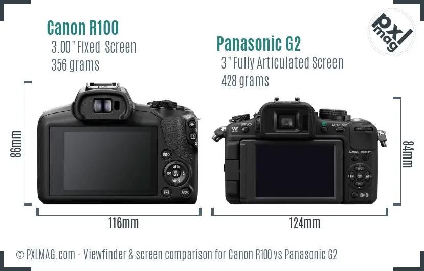 Canon R100 vs Panasonic G2 Screen and Viewfinder comparison Canon R100 vs Panasonic G2 Screen and Viewfinder comparison