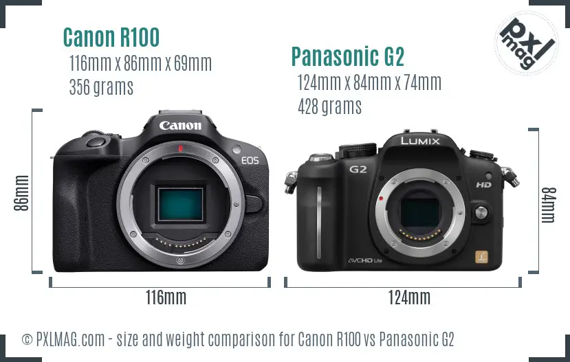 Canon R100 vs Panasonic G2 size comparison Canon R100 vs Panasonic G2 size comparison