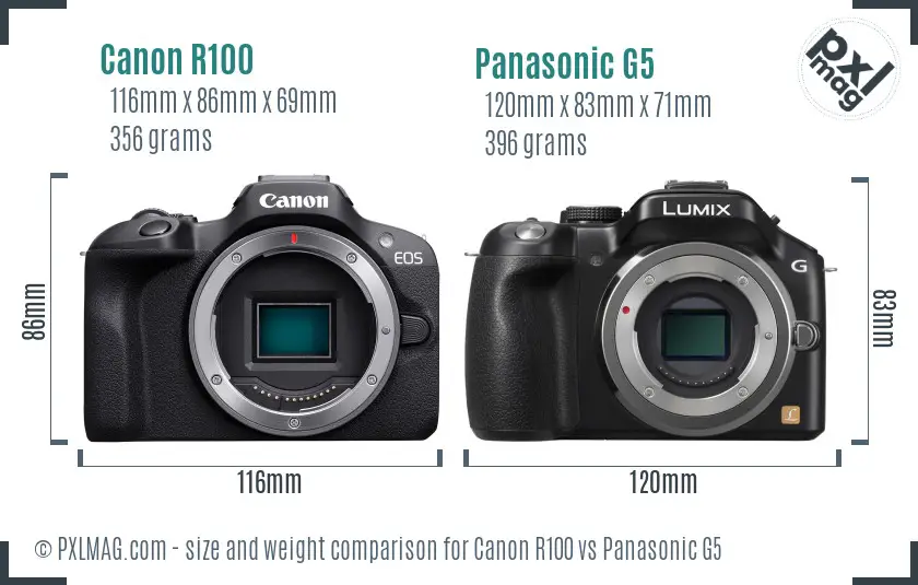 Canon R100 vs Panasonic G5 size comparison