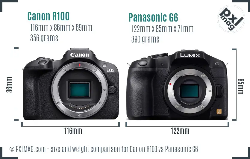 Canon R100 vs Panasonic G6 size comparison