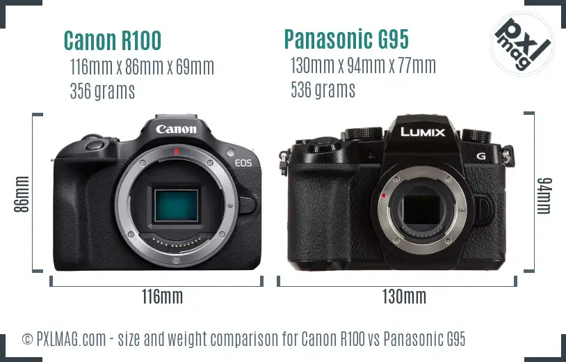 Canon R100 vs Panasonic G95 size comparison Canon R100 vs Panasonic G95 size comparison