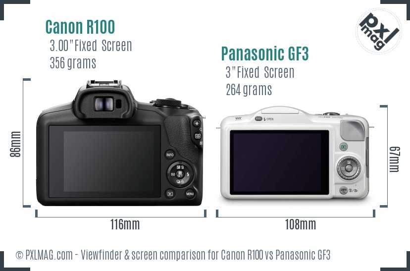 Canon R100 vs Panasonic GF3 Screen and Viewfinder comparison