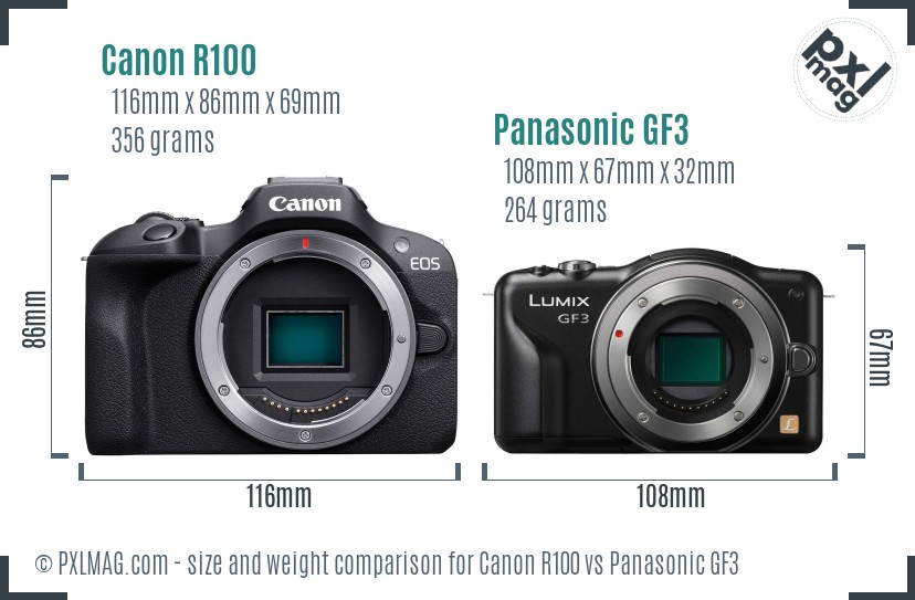Canon R100 vs Panasonic GF3 size comparison