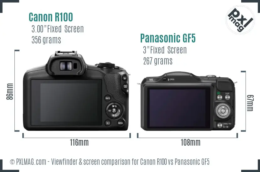 Canon R100 vs Panasonic GF5 Screen and Viewfinder comparison