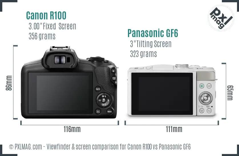 Canon R100 vs Panasonic GF6 Screen and Viewfinder comparison Canon R100 vs Panasonic GF6 Screen and Viewfinder comparison