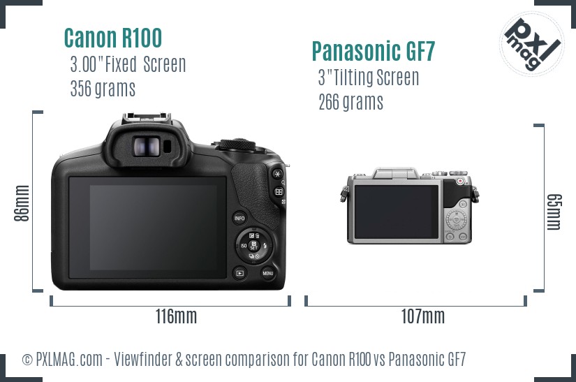 Canon R100 vs Panasonic GF7 Screen and Viewfinder comparison