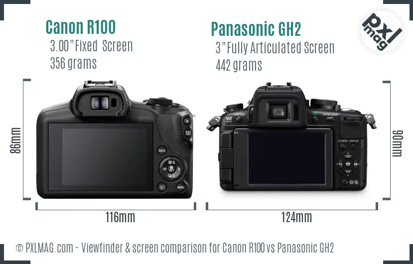 Canon R100 vs Panasonic GH2 Screen and Viewfinder comparison Canon R100 vs Panasonic GH2 Screen and Viewfinder comparison