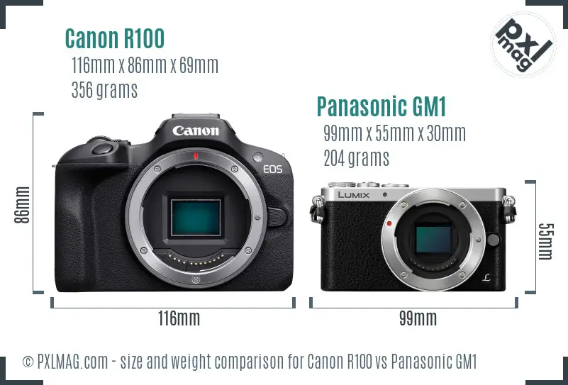 Canon R100 vs Panasonic GM1 size comparison Canon R100 vs Panasonic GM1 size comparison