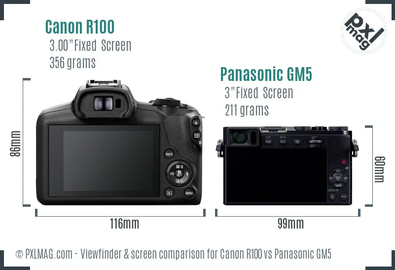 Canon R100 vs Panasonic GM5 Screen and Viewfinder comparison