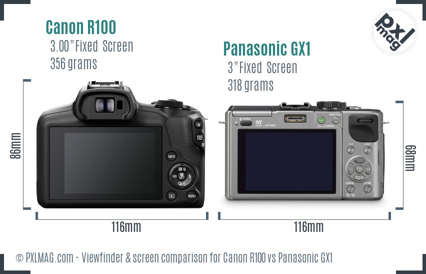 Canon R100 vs Panasonic GX1 Screen and Viewfinder comparison