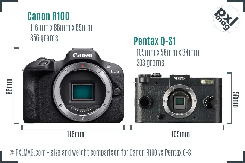 Canon R100 vs Pentax Q-S1 size comparison Canon R100 vs Pentax Q-S1 size comparison