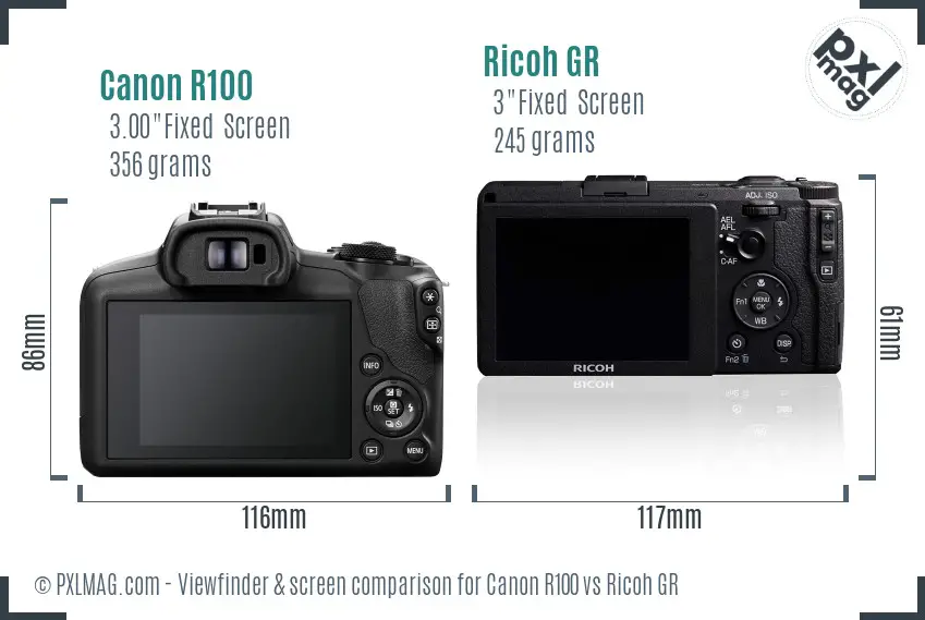 Canon R100 vs Ricoh GR Screen and Viewfinder comparison Canon R100 vs Ricoh GR Screen and Viewfinder comparison