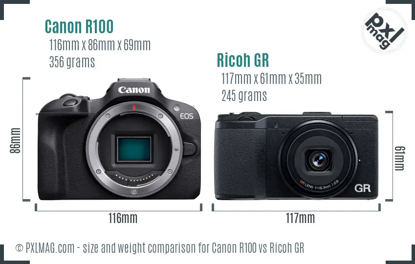 Canon R100 vs Ricoh GR size comparison Canon R100 vs Ricoh GR size comparison