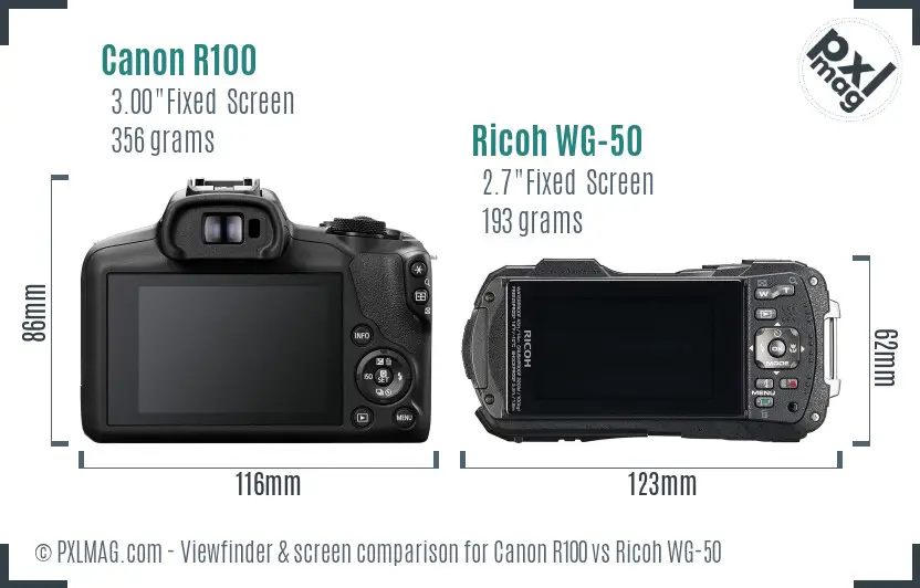 Canon R100 vs Ricoh WG-50 Screen and Viewfinder comparison Canon R100 vs Ricoh WG-50 Screen and Viewfinder comparison