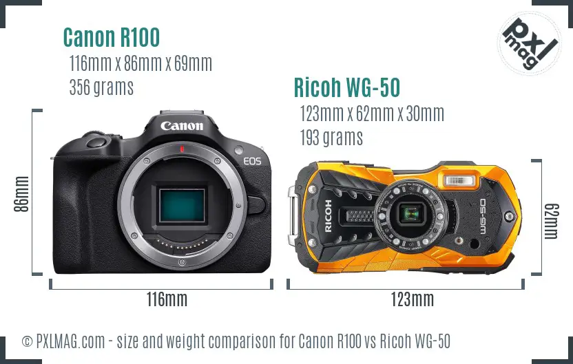 Canon R100 vs Ricoh WG-50 size comparison Canon R100 vs Ricoh WG-50 size comparison