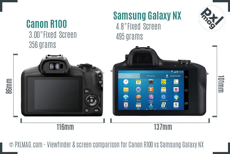 Canon R100 vs Samsung Galaxy NX Screen and Viewfinder comparison