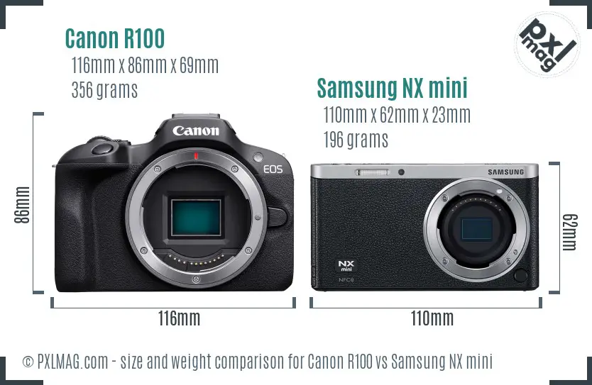 Canon R100 vs Samsung NX mini size comparison