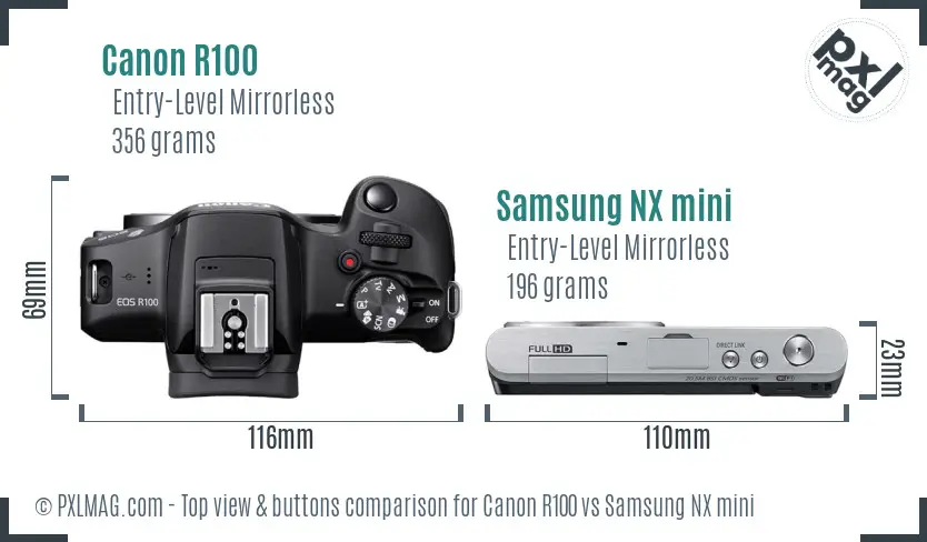 Canon R100 vs Samsung NX mini top view buttons comparison