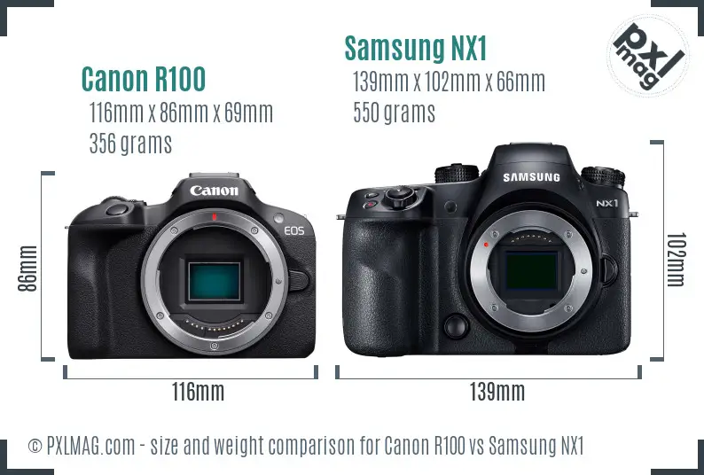 Canon R100 vs Samsung NX1 size comparison