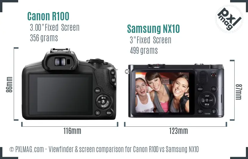Canon R100 vs Samsung NX10 Screen and Viewfinder comparison Canon R100 vs Samsung NX10 Screen and Viewfinder comparison