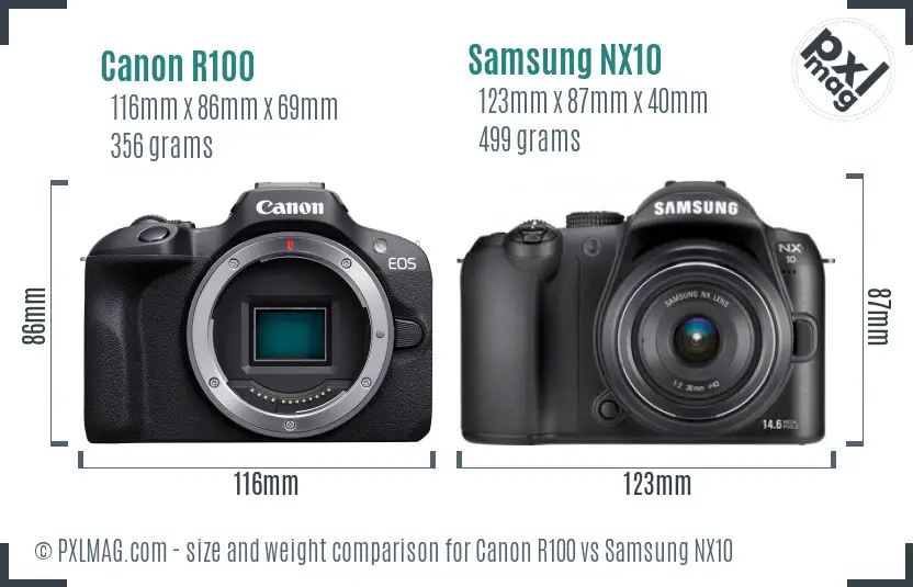 Canon R100 vs Samsung NX10 size comparison Canon R100 vs Samsung NX10 size comparison