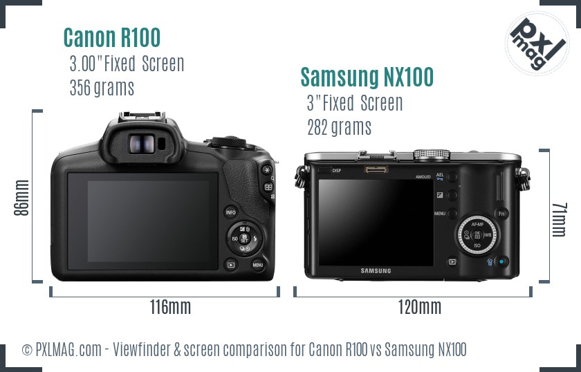 Canon R100 vs Samsung NX100 Screen and Viewfinder comparison