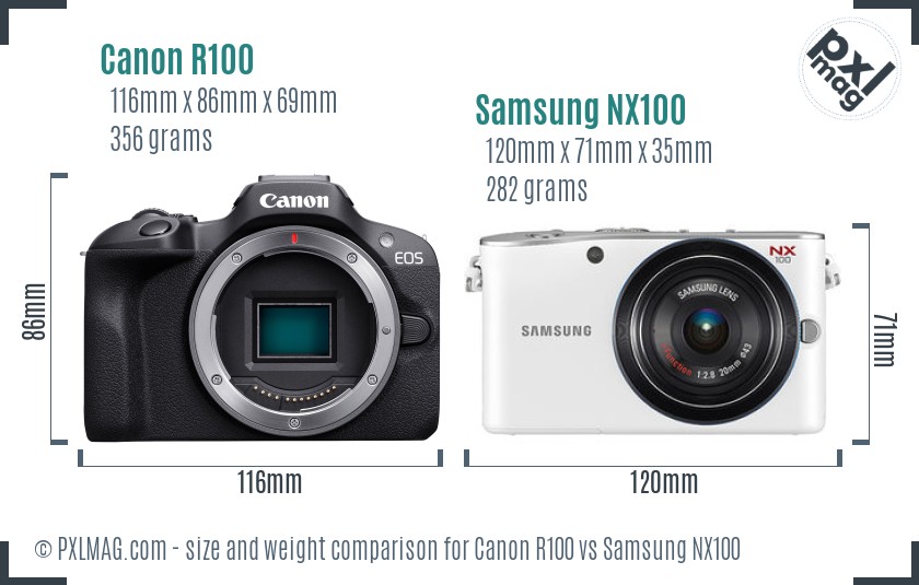 Canon R100 vs Samsung NX100 size comparison