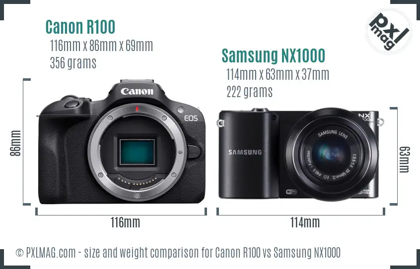 Canon R100 vs Samsung NX1000 size comparison