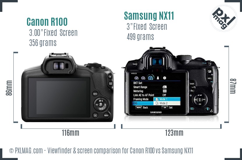 Canon R100 vs Samsung NX11 Screen and Viewfinder comparison