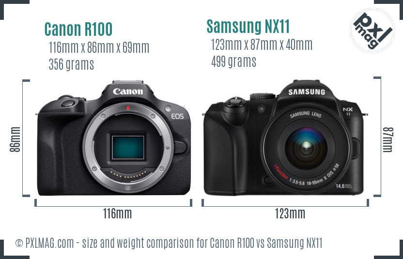 Canon R100 vs Samsung NX11 size comparison