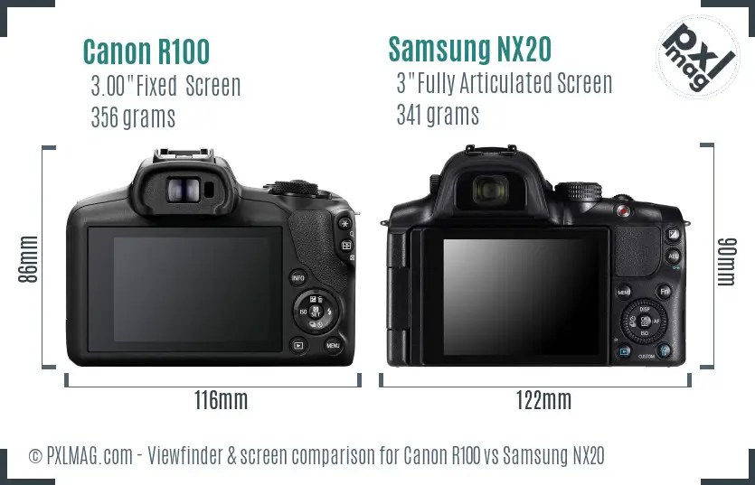 Canon R100 vs Samsung NX20 Screen and Viewfinder comparison