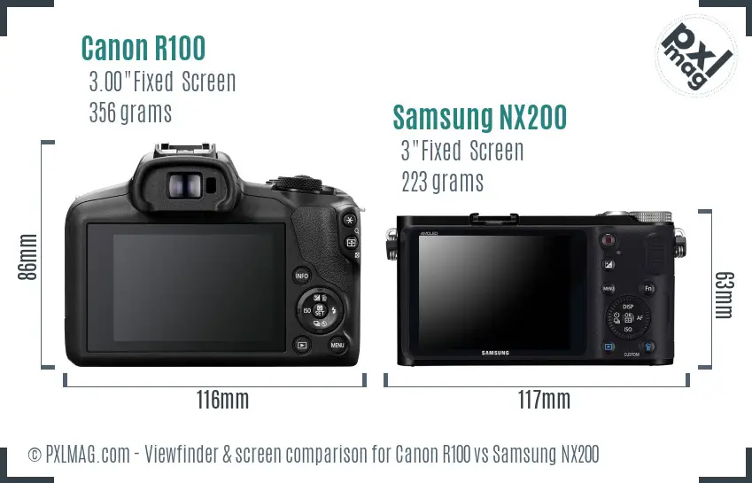 Canon R100 vs Samsung NX200 Screen and Viewfinder comparison Canon R100 vs Samsung NX200 Screen and Viewfinder comparison